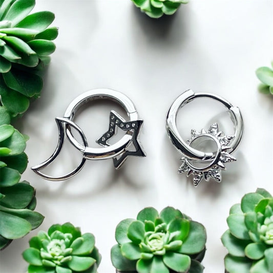 Moon Star Sun Huggy Charm Hoops