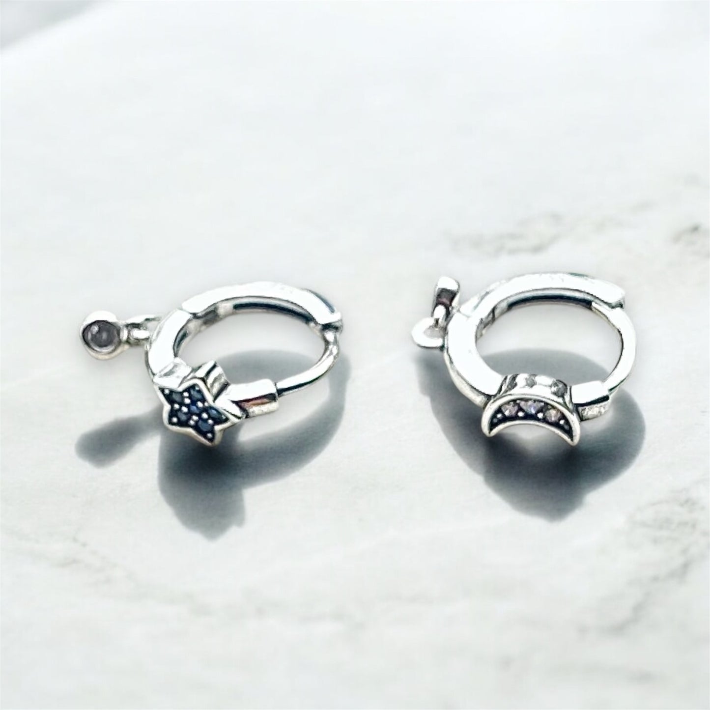 Star Moon Huggie Gem Charm Hoops