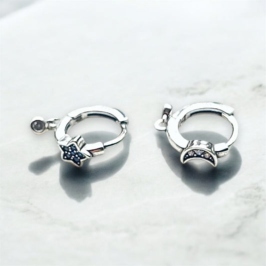 Star Moon Huggie Gem Charm Hoops