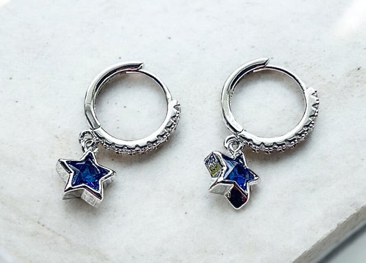 Deep Sue Blue Star Charm Hoops