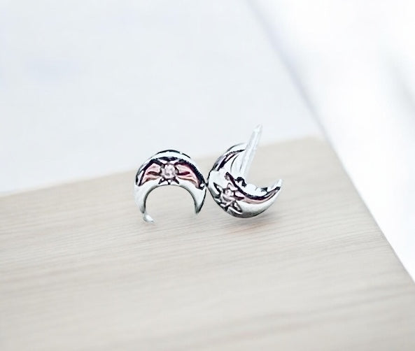 Dainty Crescent Moon Diamond Studs.