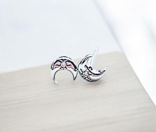 Dainty Crescent Moon Diamond Studs.