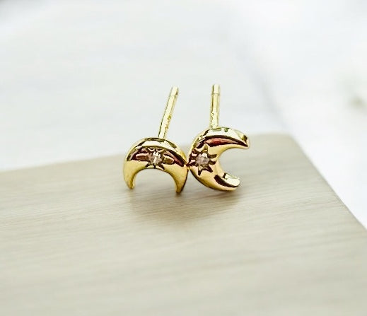 Dainty Crescent Moon Diamond Studs.