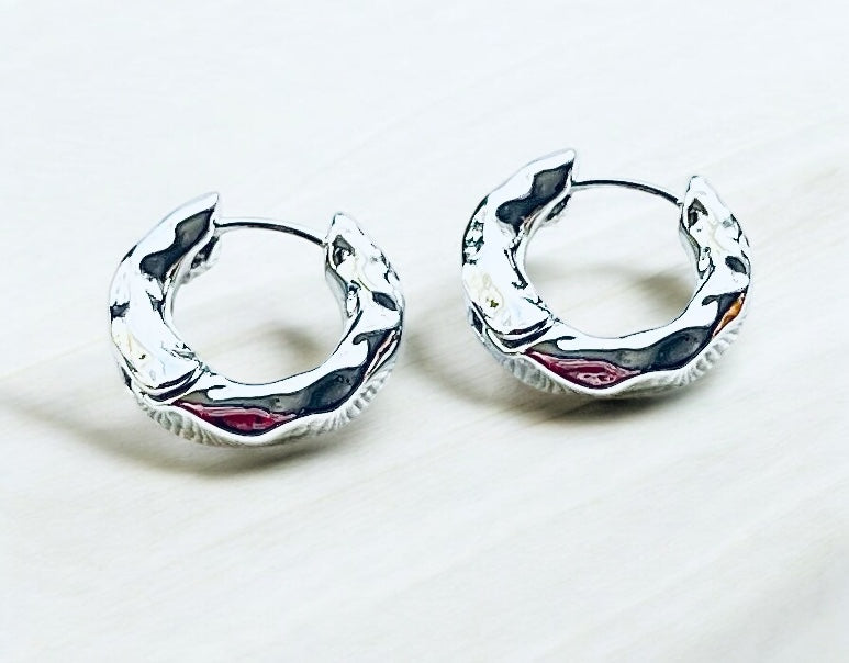 Vintage Silver Hammered Hoops