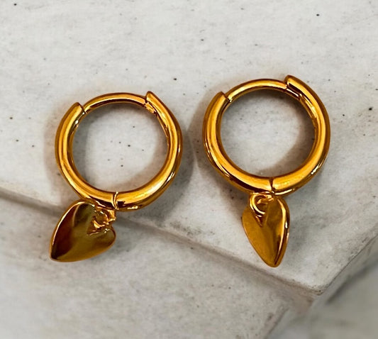 Plain Jane Heart Charm Hoops