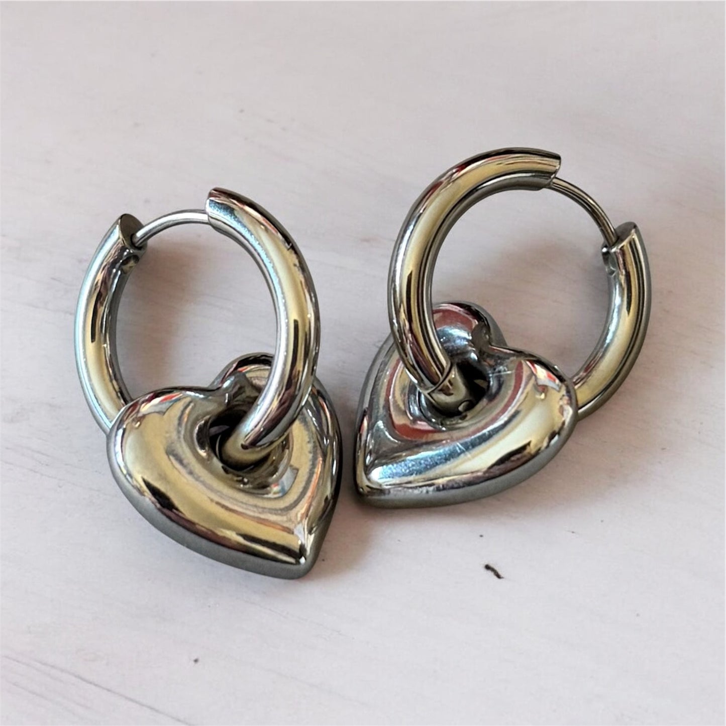 Heart Charm Hoops (Silver)