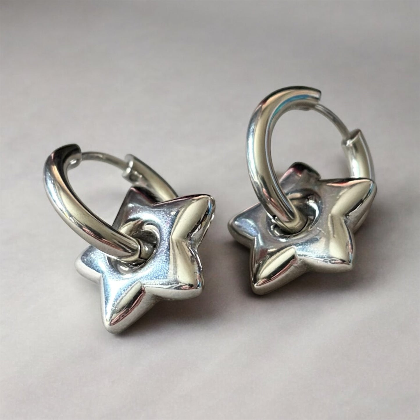 Star Charm Hoops (Silver)