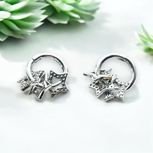 Triple Star Charm Hoops