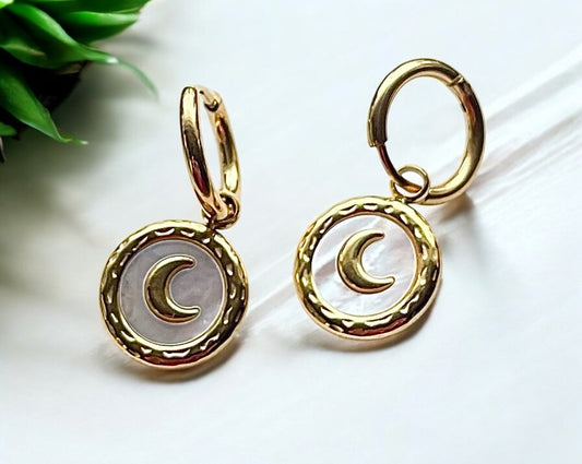 Vintage Moon Shine Charm Hoops
