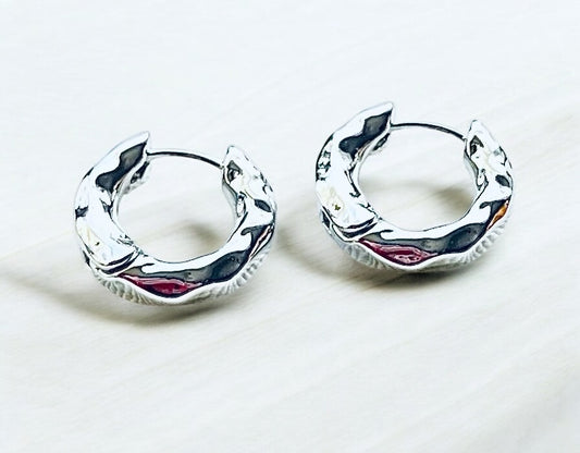 Vintage Silver Hammered Hoops