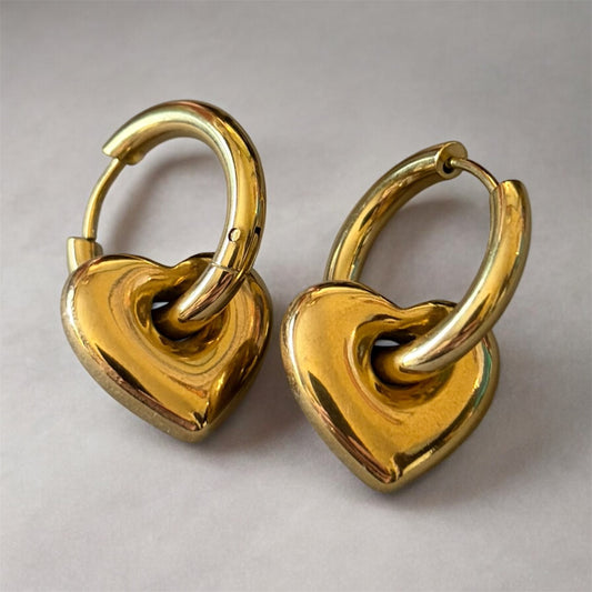 Heart Charm Hoops (Gold)