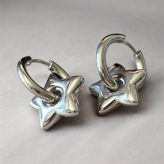 Star Charm Hoops (Silver)