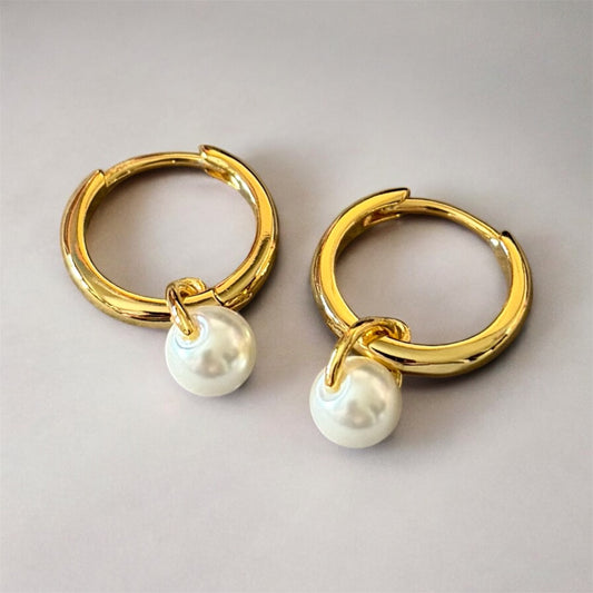 Pearl Drop Hoops (Gold)