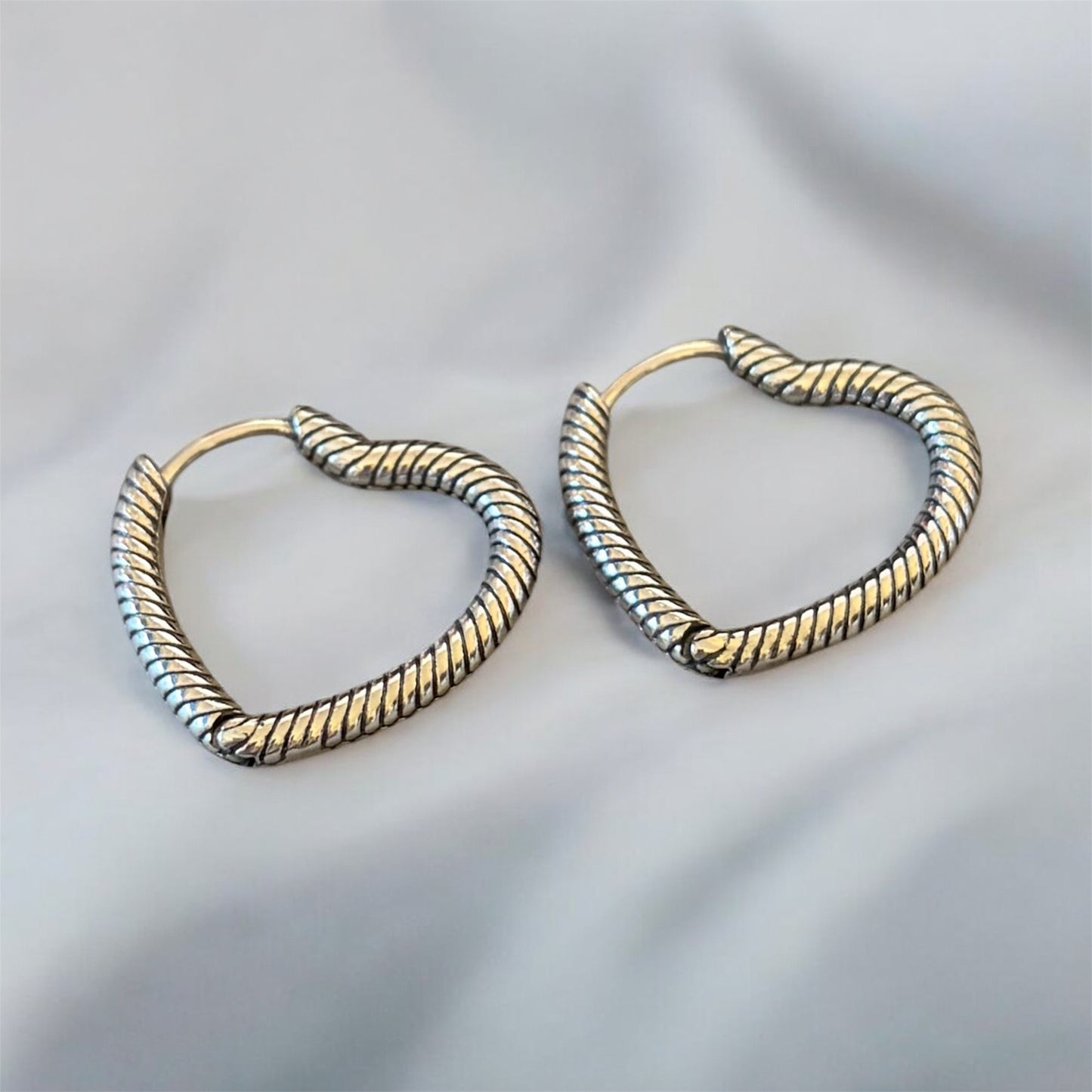Ripple Heart Hoops (Silver)