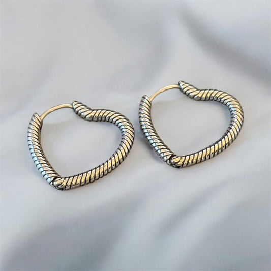 Ripple Heart Hoops (Silver)