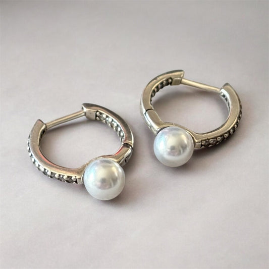 Gem Pearl Hoops (Silver)